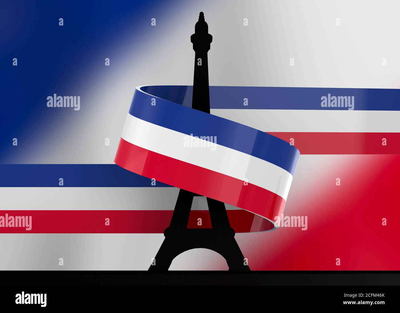 Französisches Band und Eiffelturm Stockfoto