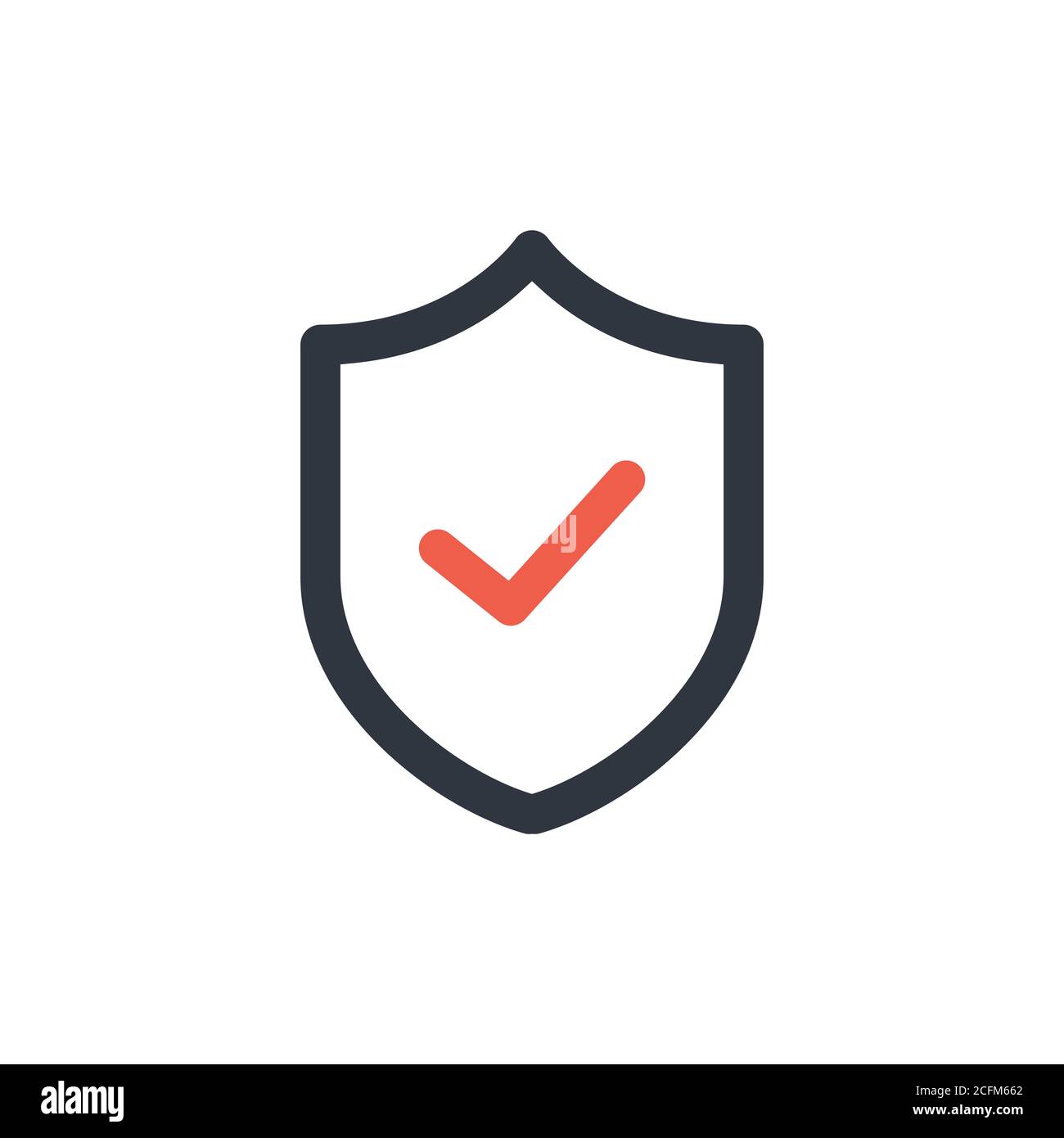 Schild-Symbol. Schild mit einem Häkchen in der Mitte Schutz Symbol Konzept. Vektordarstellung auf weißem Hintergrund isoliert. Stock Vektor