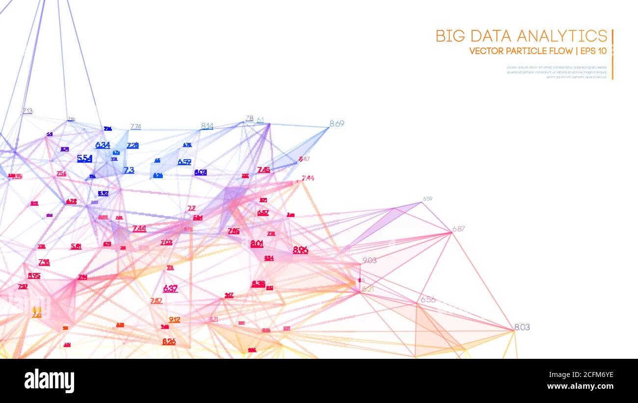 Big Data Analytics Blockchain-Technologie im Hintergrund. Bunte Dreieck Partikel Hintergrund. EPS 10. Geschäftshintergrund. Stock Vektor