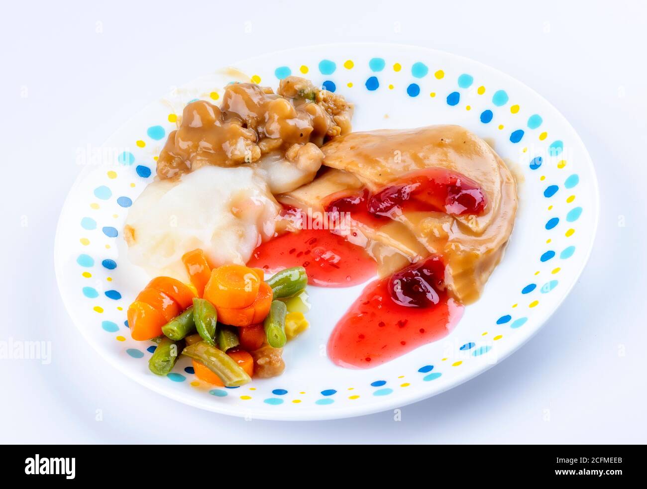 Komplette putenmahlzeit auf einem Teller heiß und fertig angezeigt Zum Essen Stockfoto