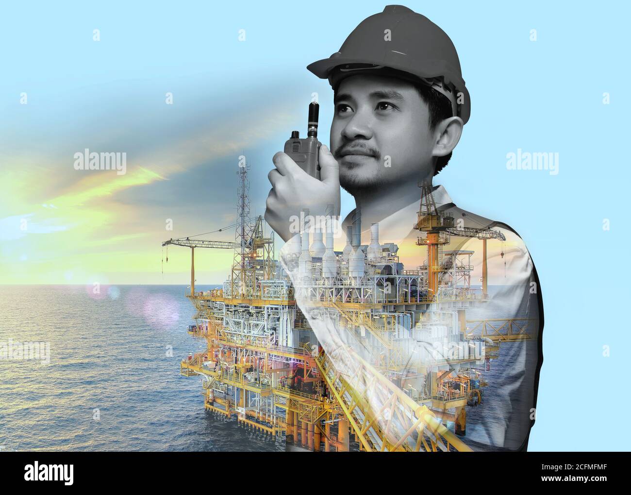 Ölbohrindustrie, Energie, Brennstoff und moderne Produktionstechnik.Industrie 4.0 Konzept. Stockfoto