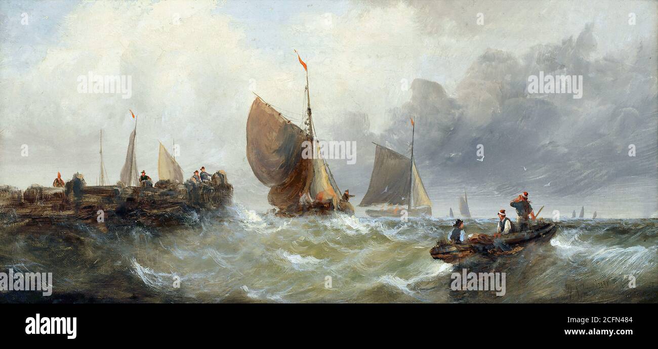 Thornley Hubert (William) - Schifffahrt in rauen Gewässern vor einem Jetty - British School - 19. Jahrhundert Stockfoto
