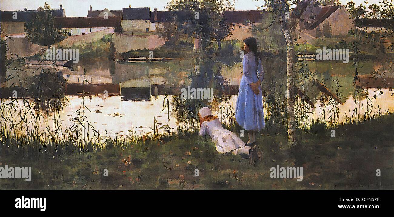 Stott von Oldham William - The Ferry - British School - 19. Jahrhundert Stockfoto