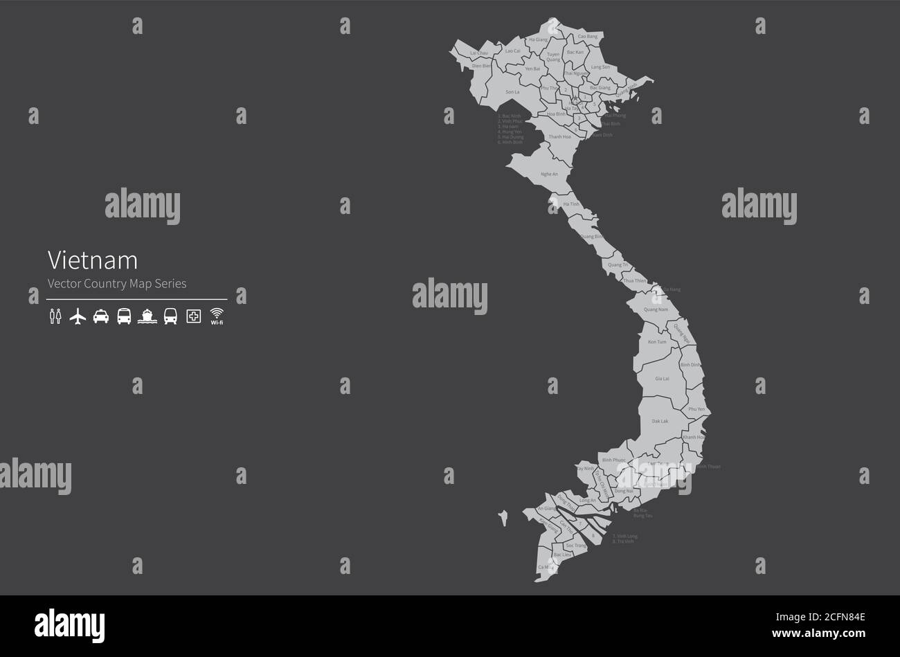 Vietnam-Karte. Nationale Karte der Welt. Grau gefärbte Länder Kartenserie. Stock Vektor