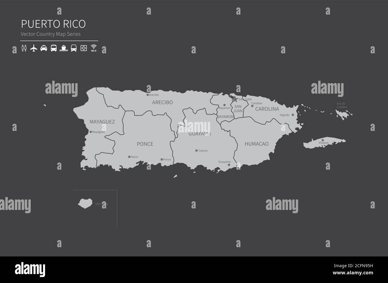 Puerto rico-Karte. Nationale Karte der Welt. Grau gefärbte Länder Kartenserie. Stock Vektor