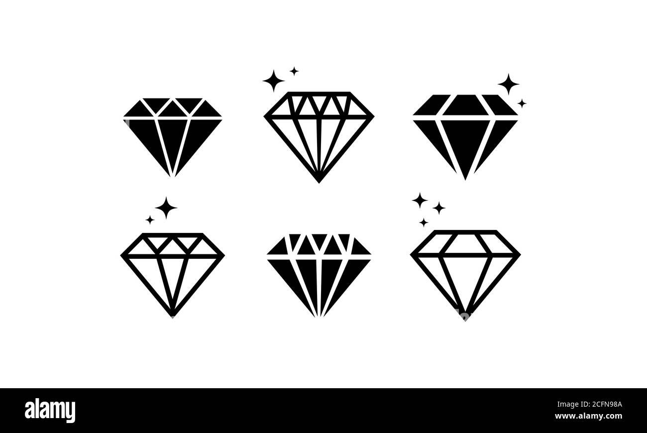Diamond Icon Set. Abstrakter Schmuck Edelsteine, Kristalle. Schmuck Logo Design. Vektor auf isoliertem weißem Hintergrund. EPS 10 Stock Vektor