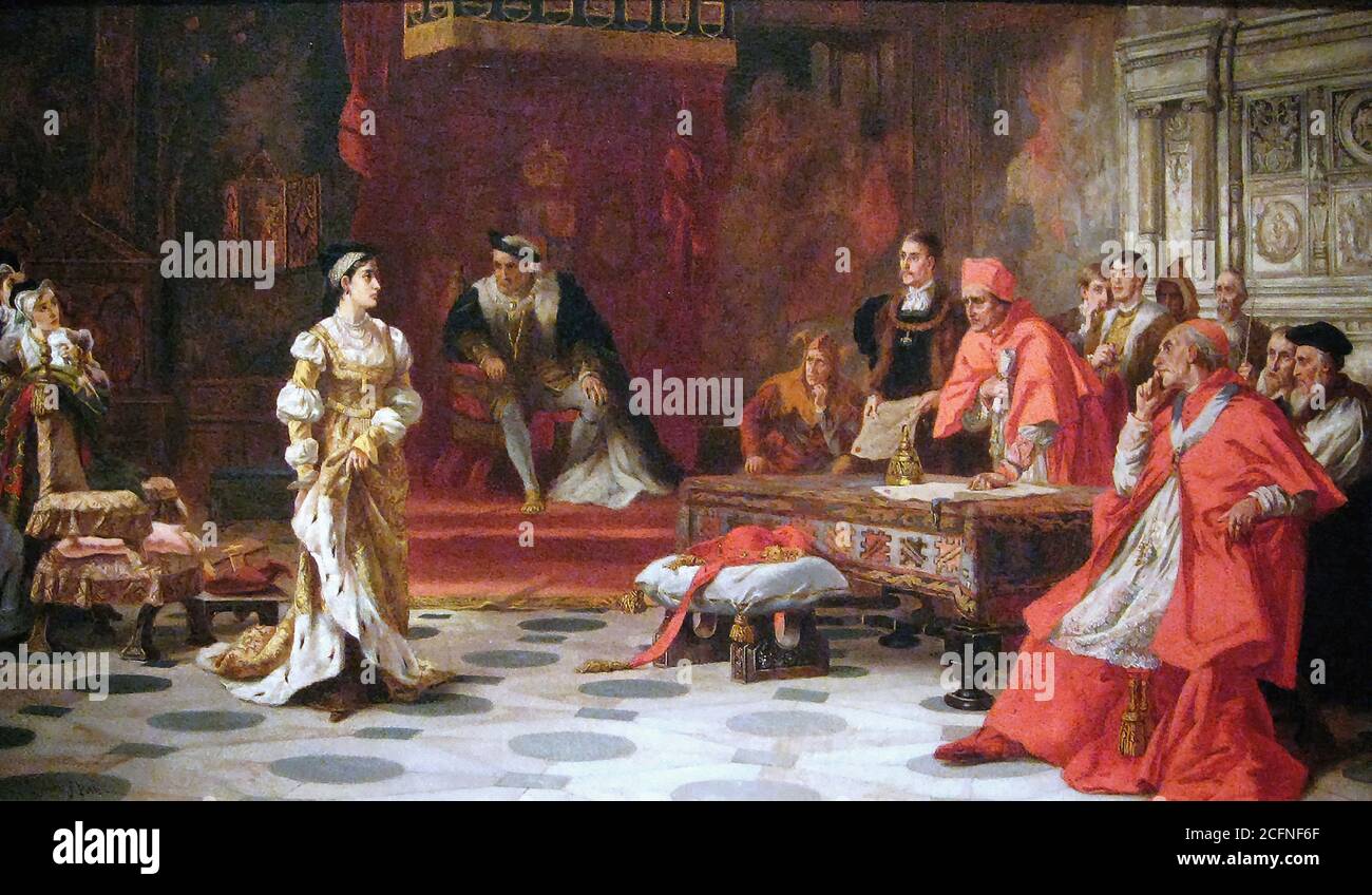 Pott Laslett John - Katherine von Aragon denunziert vor König Henry VIII und sein Rat - British School - 19. Jahrhundert Stockfoto