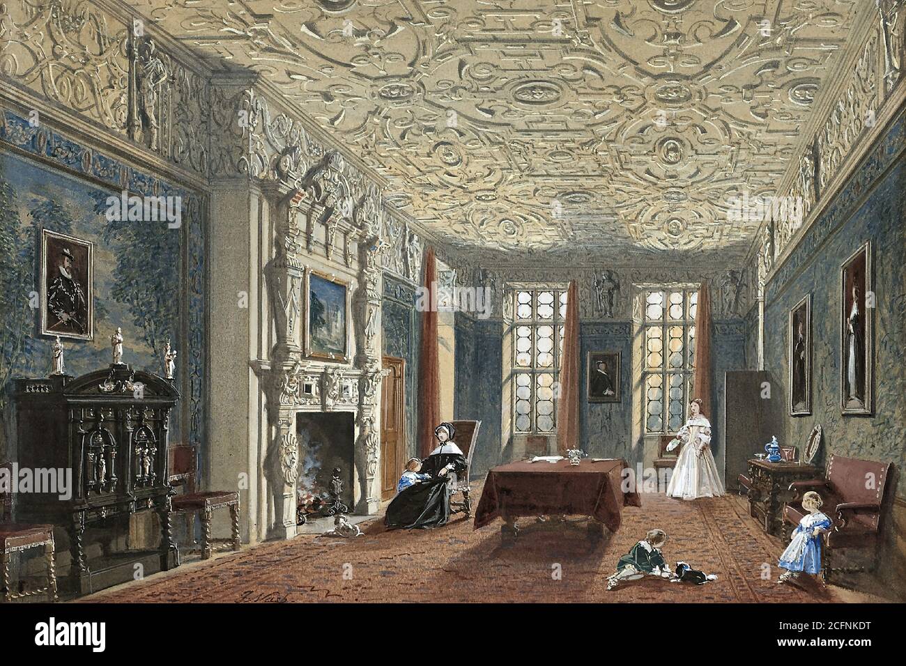 Nash Joseph - The Drawing Room in Aston Hall Warwickshire - British School - 19. Jahrhundert Stockfoto