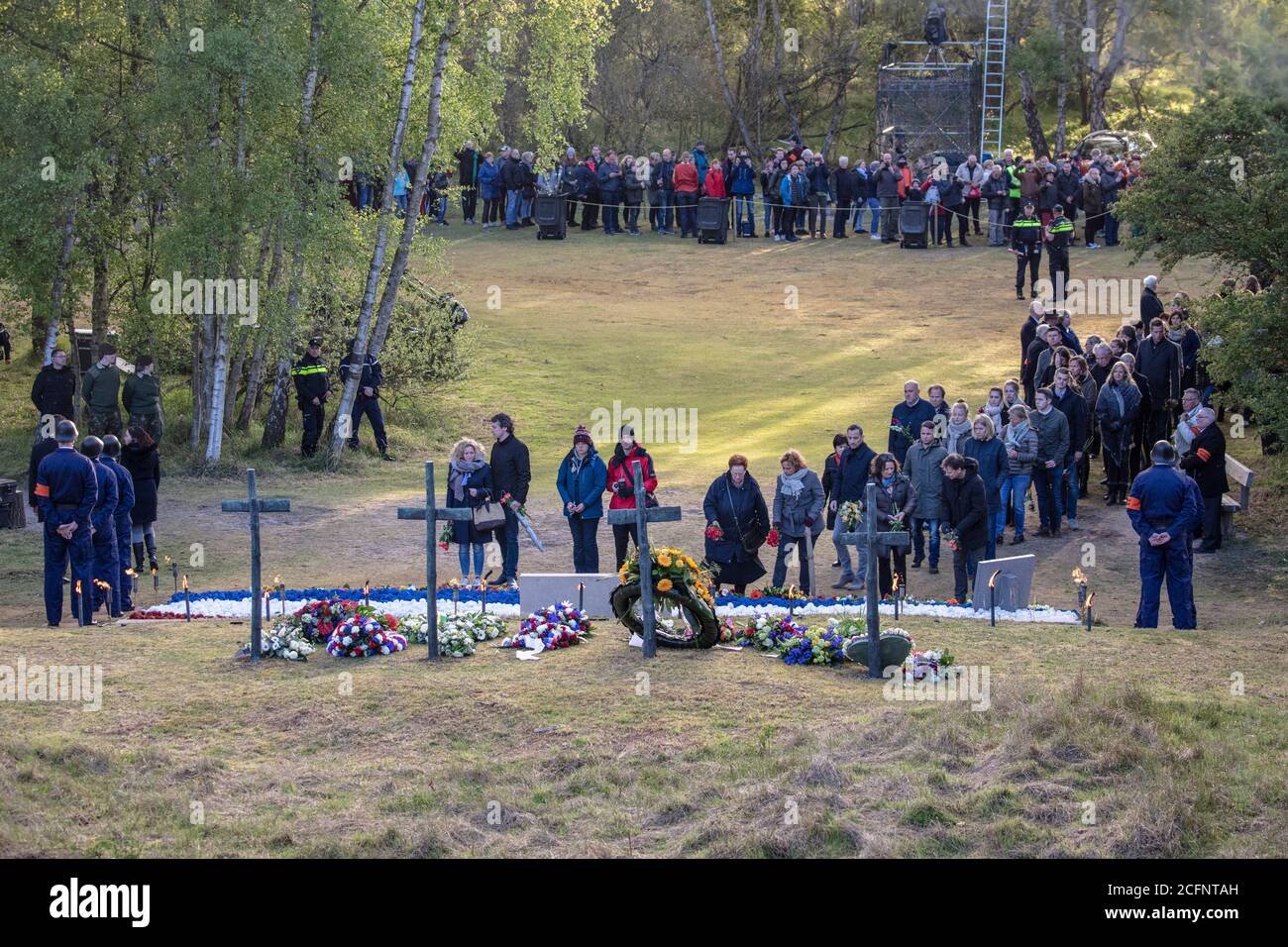 Niederlande, Wassenaar, Waalsdorpervlakte, Ort des jährlichen Gedenkens an die Opfer des Zweiten Weltkriegs am 4. Mai. Stockfoto