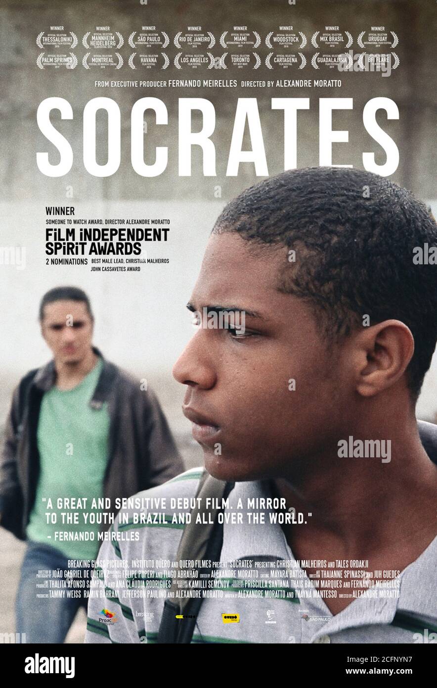 Sócrates (2018) unter der Regie von Alexandre Moratto mit Christian Malheiros, Tales Ordakji und Jayme Rodrigues. Brasilianisches Drama über einen 15-jährigen schwulen Teenager, der in extremer Armut in Santos, São Paulo aufwächst. Stockfoto