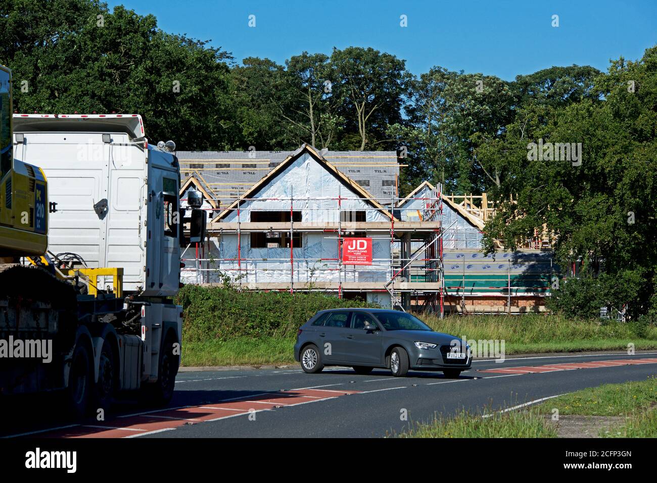 Häuser, die an der A63 in Hemingbrough, East Yorkshire, England gebaut werden Stockfoto