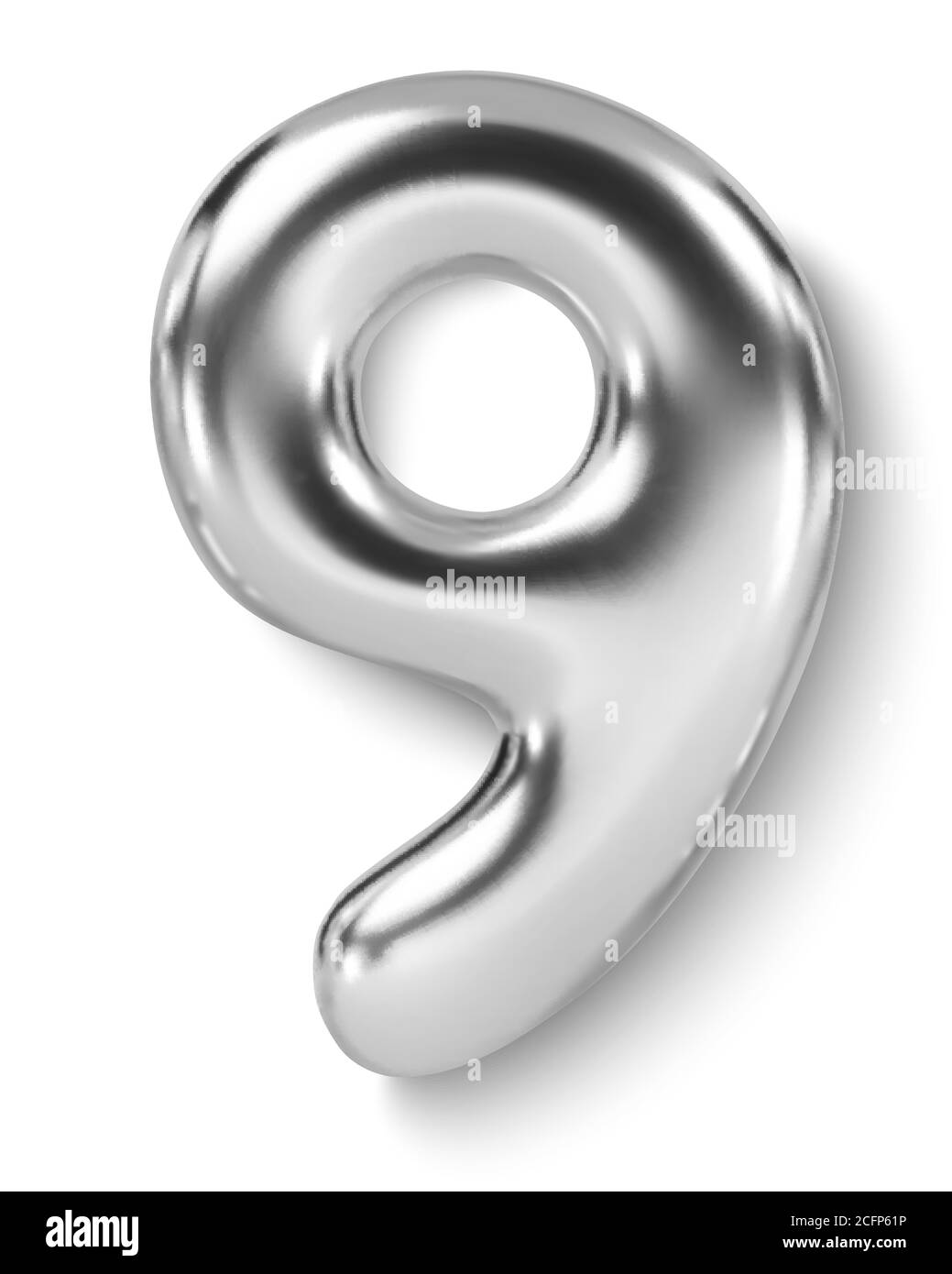 Silberner Zahlenballon 9 Neun. Vektor realistische 3d-Charakter Stock Vektor