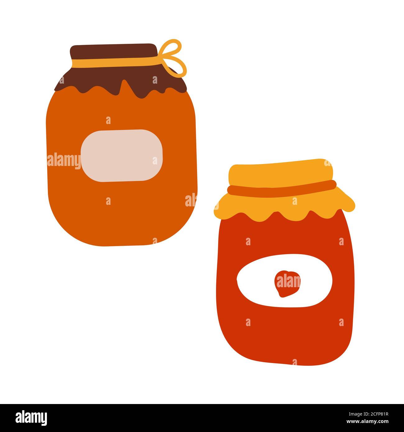 Hand gezeichnet Cartoon zwei Gläser rote Marmelade. Dosen haben Etiketten. Stock Vektor