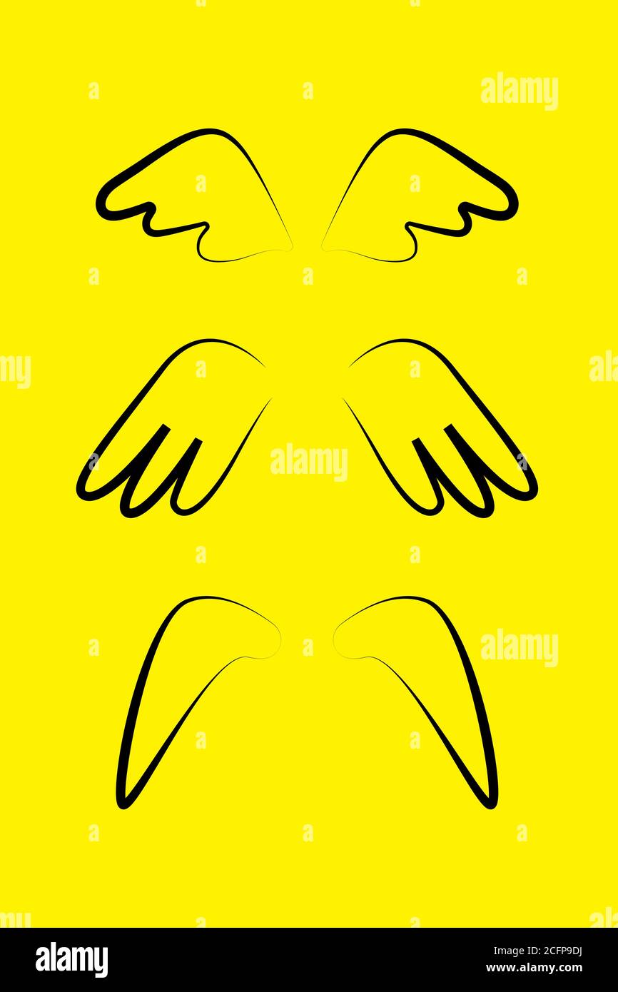 Setzen Sie Doodle Iine Flügel. Sammlung von Engelsflügeln Stock Vektor