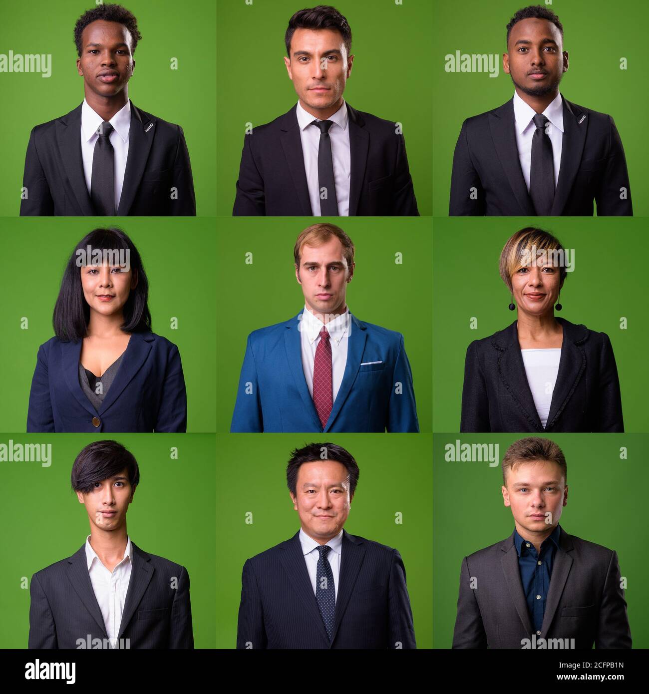 Collage von multiethnischen Geschäftsleuten, die Anzug tragen Stockfoto