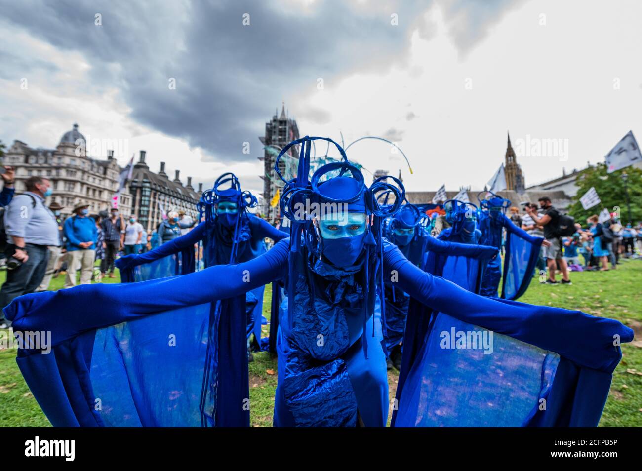 London, Großbritannien. September 2020. Der Aussterbungsaufstand Marsch Des Aussterbens Der Meere. Sie zielten darauf ab, "wie die Flut zu steigen", um Schutz für unsere Ozeane und die globalen Auswirkungen des steigenden Meeresspiegels zu fordern. Ein kreativer, sozial distanzierter trauermarsch mit Ocean Rebellion, Animal Rebellion und Sea Life Extinction. Die Lockerung des Coronavirus-Ausbruchs (Covid 19) in London dauert an. Kredit: Guy Bell/Alamy Live Nachrichten Stockfoto