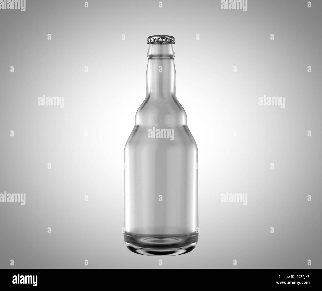 Ein klares Glas Bier Flasche auf einem isolierten weißen studio Hintergrund - 3D-Rendering Stockfoto