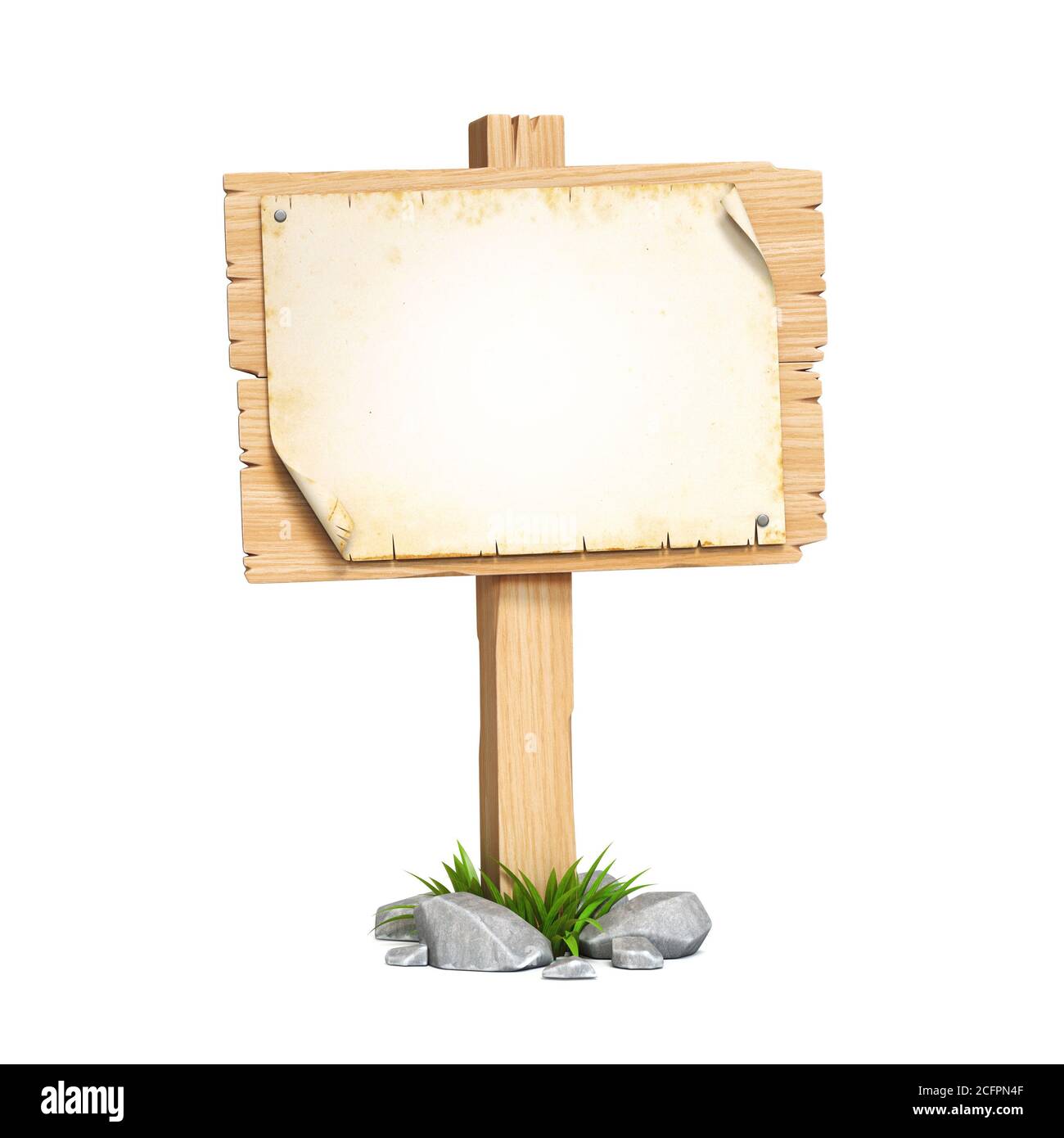 Holzschild Board isoliert auf weißem Hintergrund 3d-Rendering Stockfoto