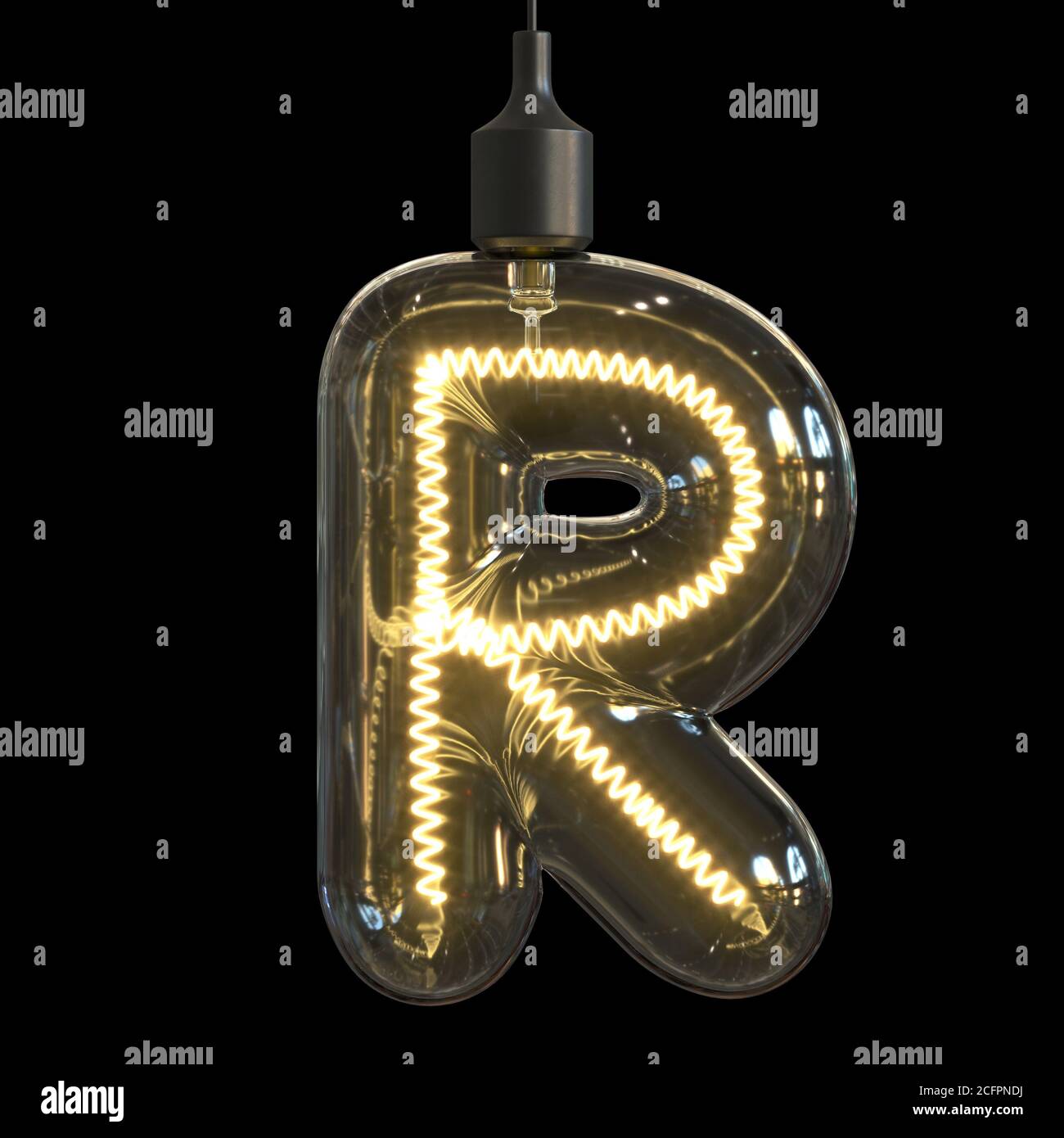 Glühbirne 3d Font 3d Rendering Letter R Stockfoto