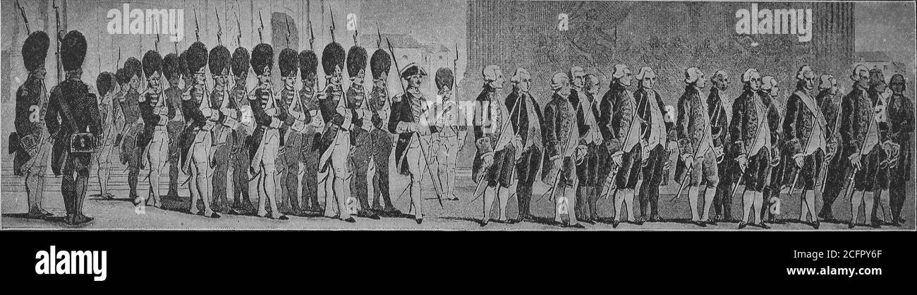 Lift the Estates General at Versailles on Mai 4, 1789 Gardes francaises and Maison du ROI / Auftrag der Generalstände zu Versailles am 4. Mai 1789, Gardes francaises und Maison du ROI, Historisch, historisch, digital verbesserte Reproduktion eines Originals aus dem 19. Jahrhundert / digitale Produktion einer Originalvorlage aus dem 19. Jahrhundert, Stockfoto