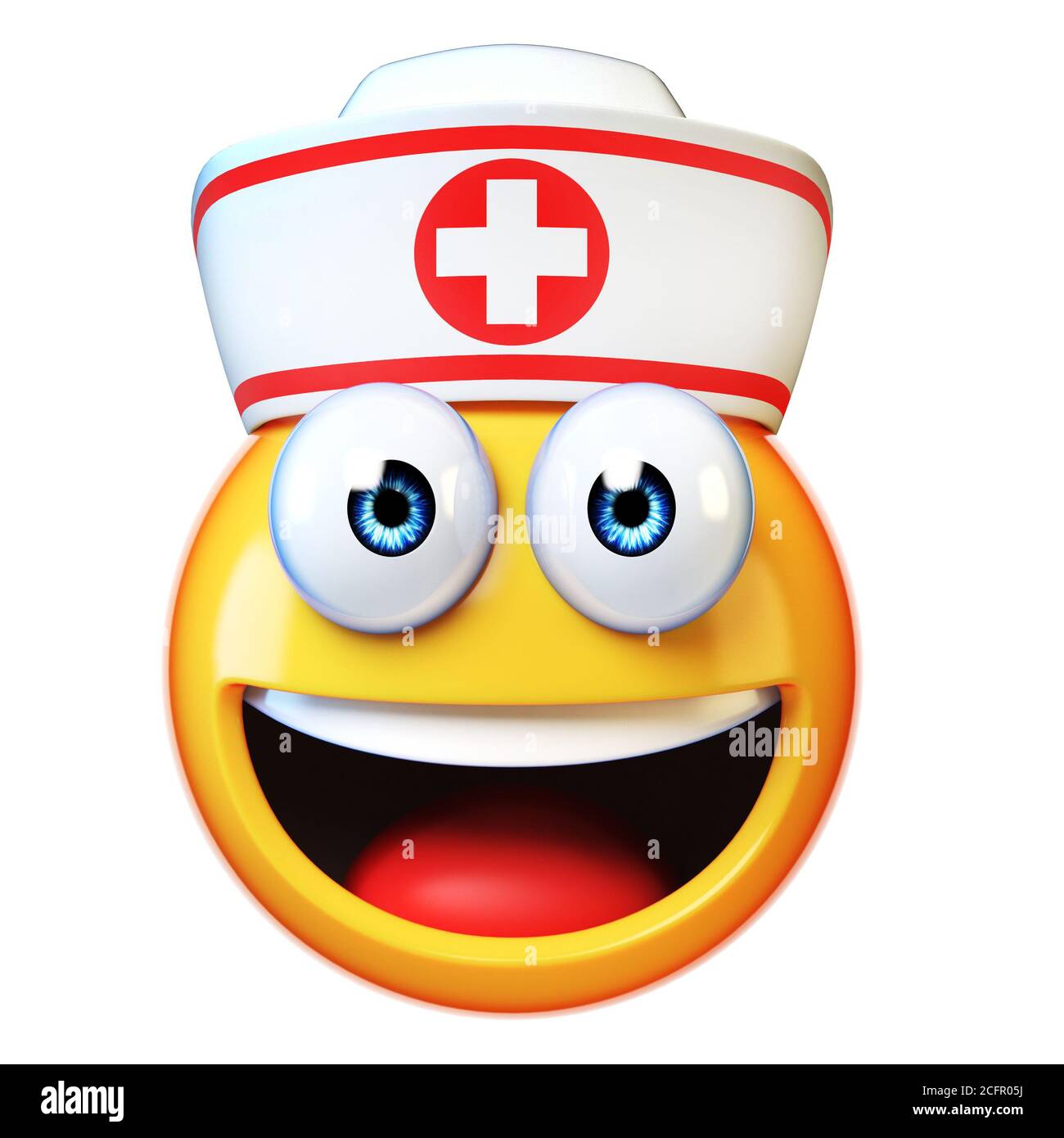 Krankenschwester emoji isoliert auf weißem Hintergrund, erste Hilfe, Sanitäter Emoticon, Krankenhaus Symbol 3d-Rendering Stockfoto