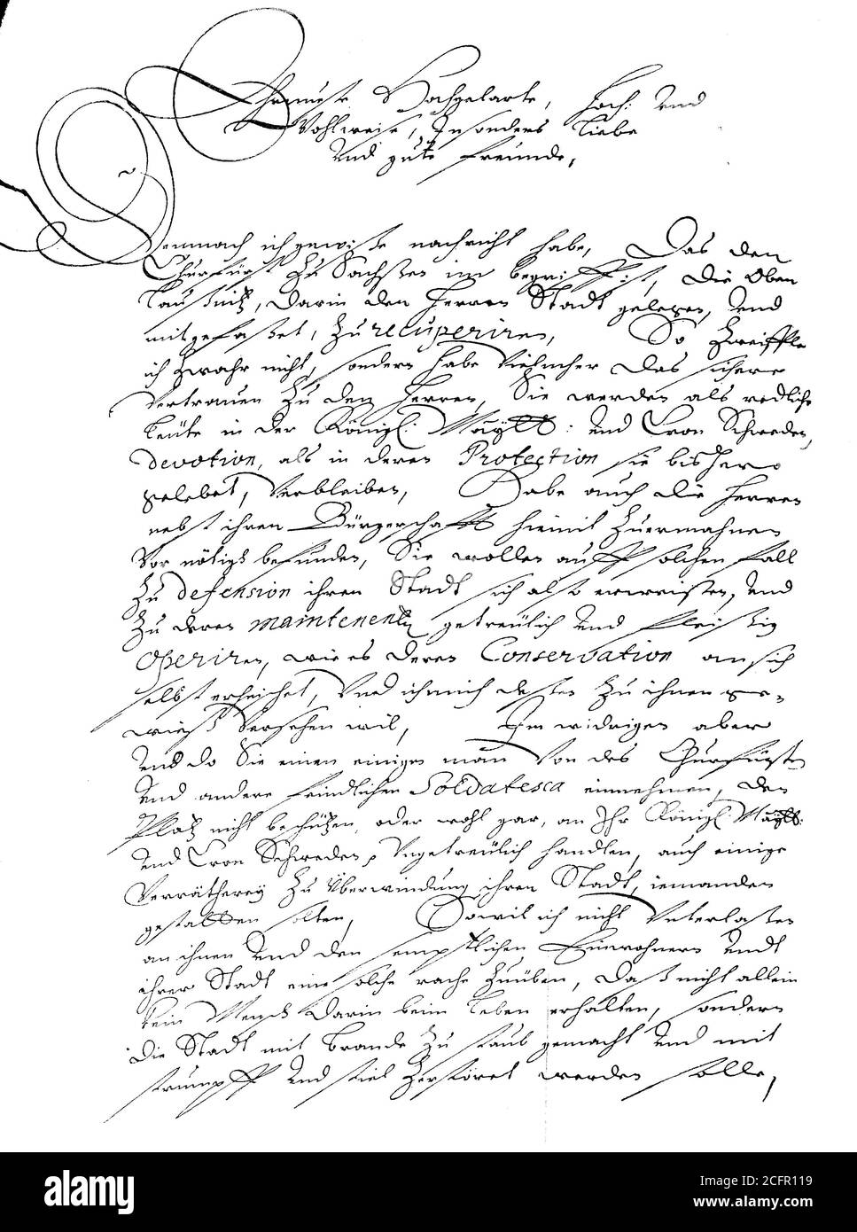 Brief des Feldmarschalls Baner an den Bürgermeister und den Stadtrat Loebau, Johan Banér, 3. Juli 1596 - 20. Mai 1641, Und Januar Banér, Johan Banner, Johan Banier, Johan Bannier war ein schwedischer Feldmarschall im Dreißigjährigen Krieg, Seite 1 / Brief des Feldmarschall Baner an den Bürgermeister und den Rat der Stadt Löbau, 3. Juli 1596 - 20. Mai 1641, auch Jan Banér, Johan Bannier war ein schwedischer Feldmarschall im Dreißigjährigen Krieg, Seite 1, Historisch, historisch, digital verbesserte Reproduktion eines Originals aus dem 19. Jahrhundert / digitale Reproduktion einer Originalvorlage aus dem 19ten Jahrhundert. J Stockfoto