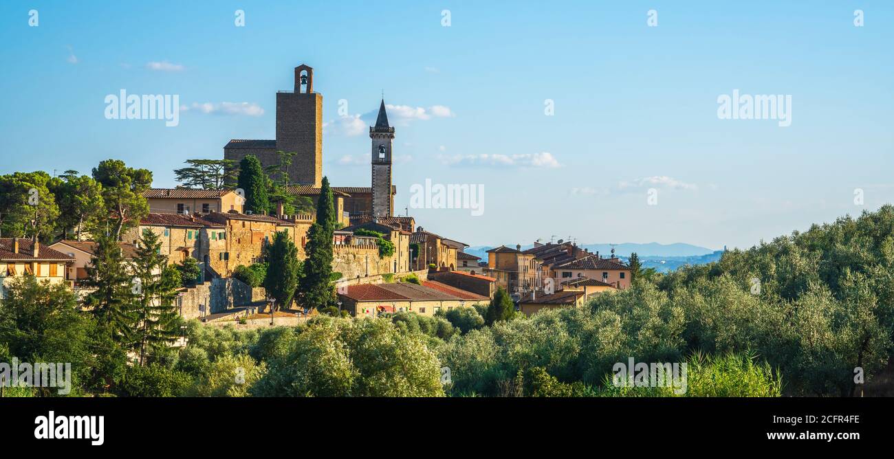 Vinci Panoramablick, Leonardo Geburtsort, Dorf Skyline. Florenz, Toskana Italien Europa. Stockfoto