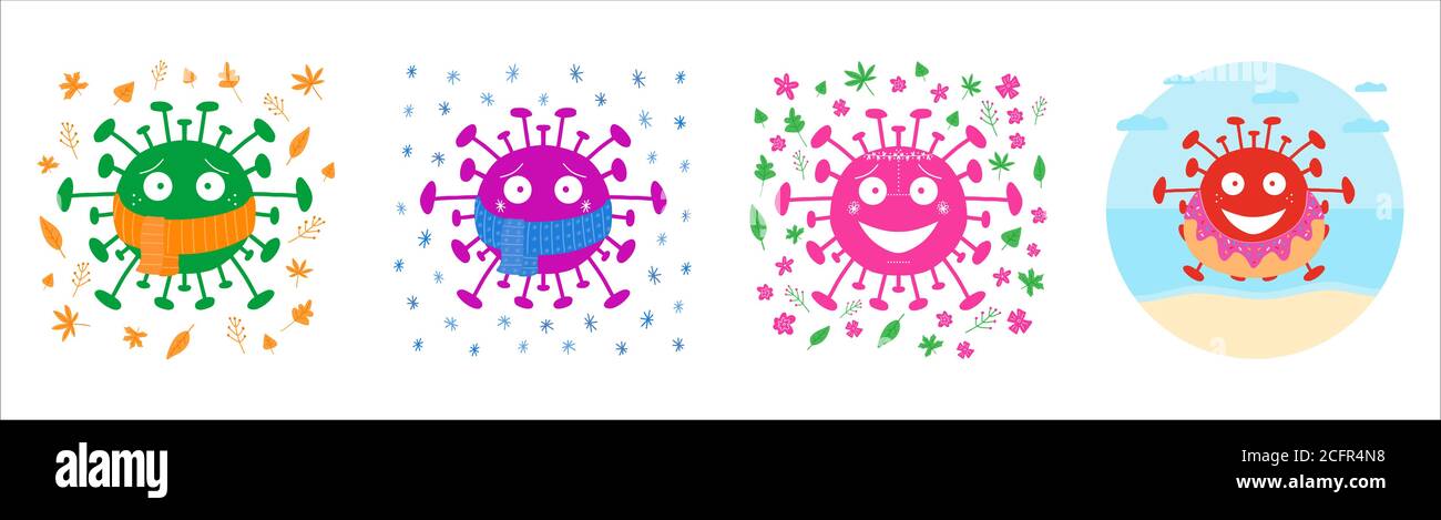 Coronavirus Zeiten des Jahres Karten. Isoliert auf weißem Hintergrund. Vektorgrafik. Stock Vektor