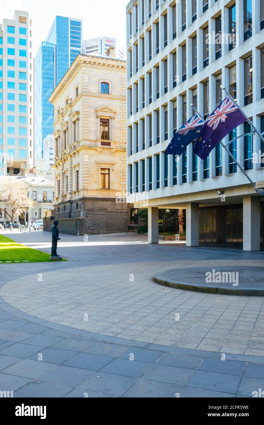 Ruhige Straßen in Melbourne während der Coronavirus-Pandemie und der Absperrung der Stufe 4 Stockfoto