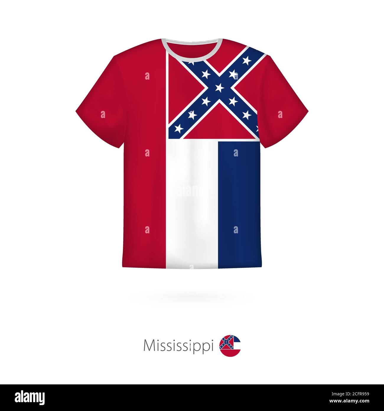 T-Shirt-Design mit Flagge von Mississippi US-Bundesstaat. Vektorvorlage für T-Shirt. Stock Vektor
