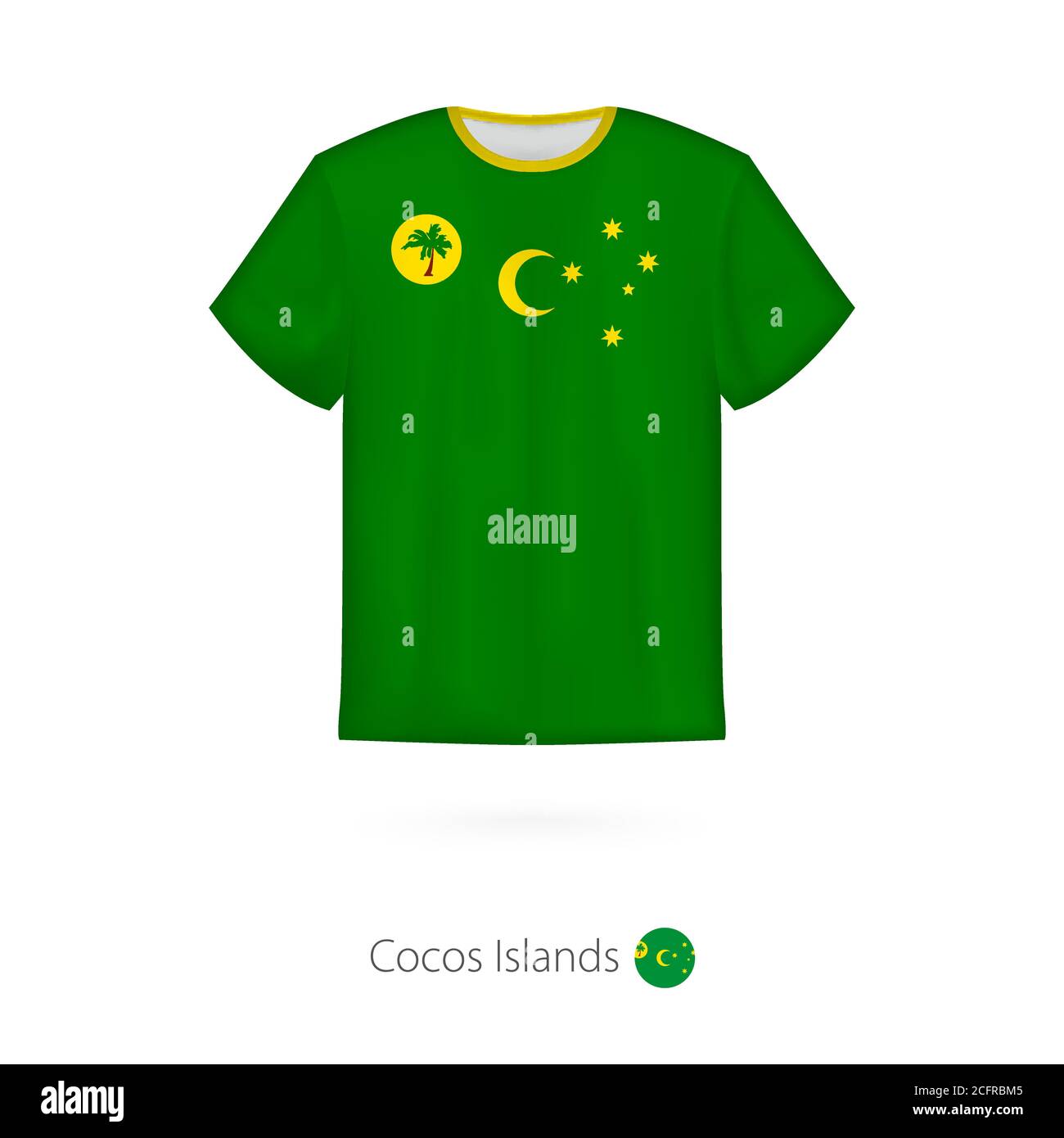 T-Shirt-Design mit Flagge der Kokosinseln. Vektorvorlage für T-Shirt. Stock Vektor