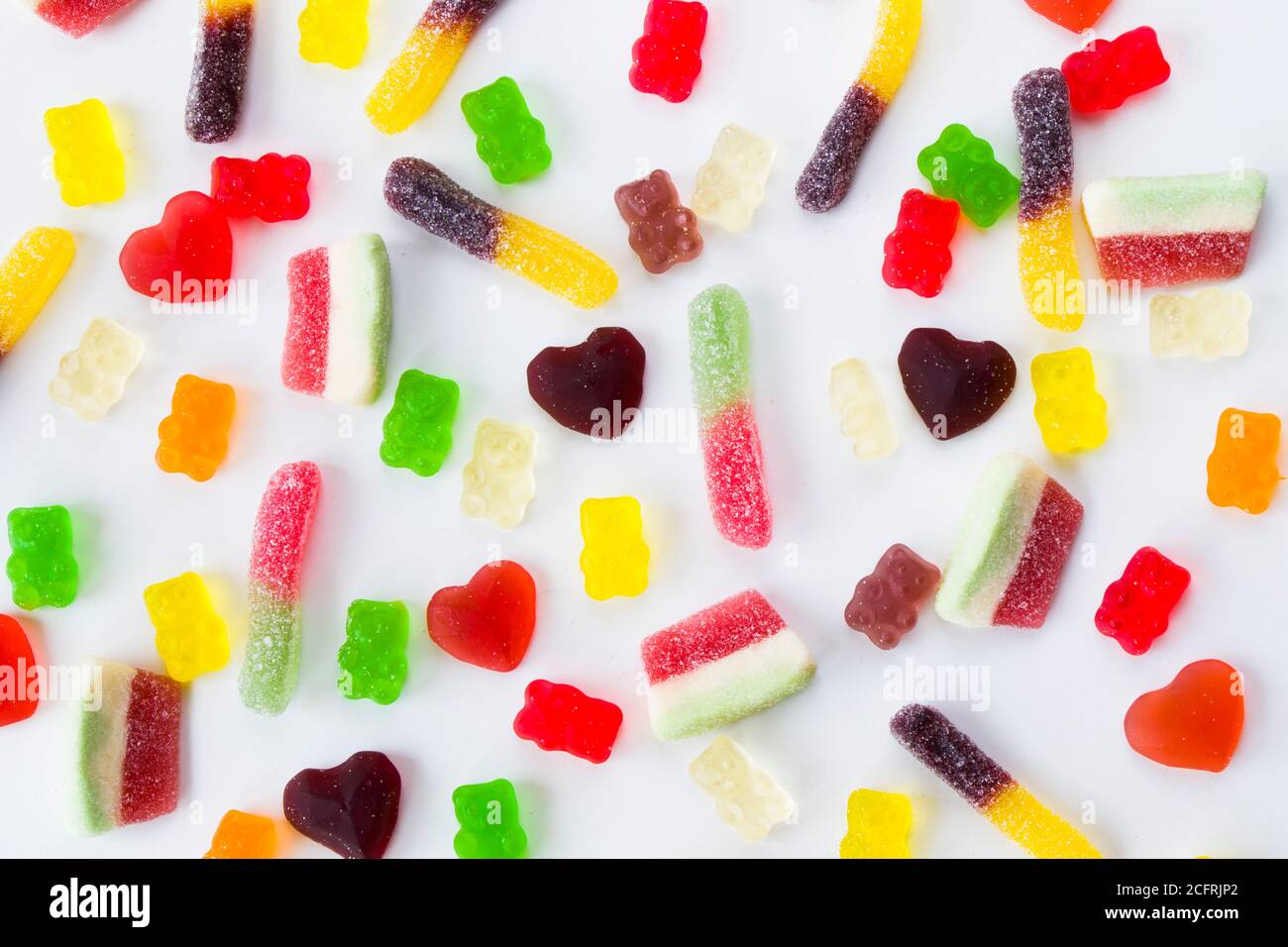 Gemischte Gelee Marmelade, High-Angle-Ansicht des Geschmacks süßen Snack, bunte Süßigkeiten Stockfoto