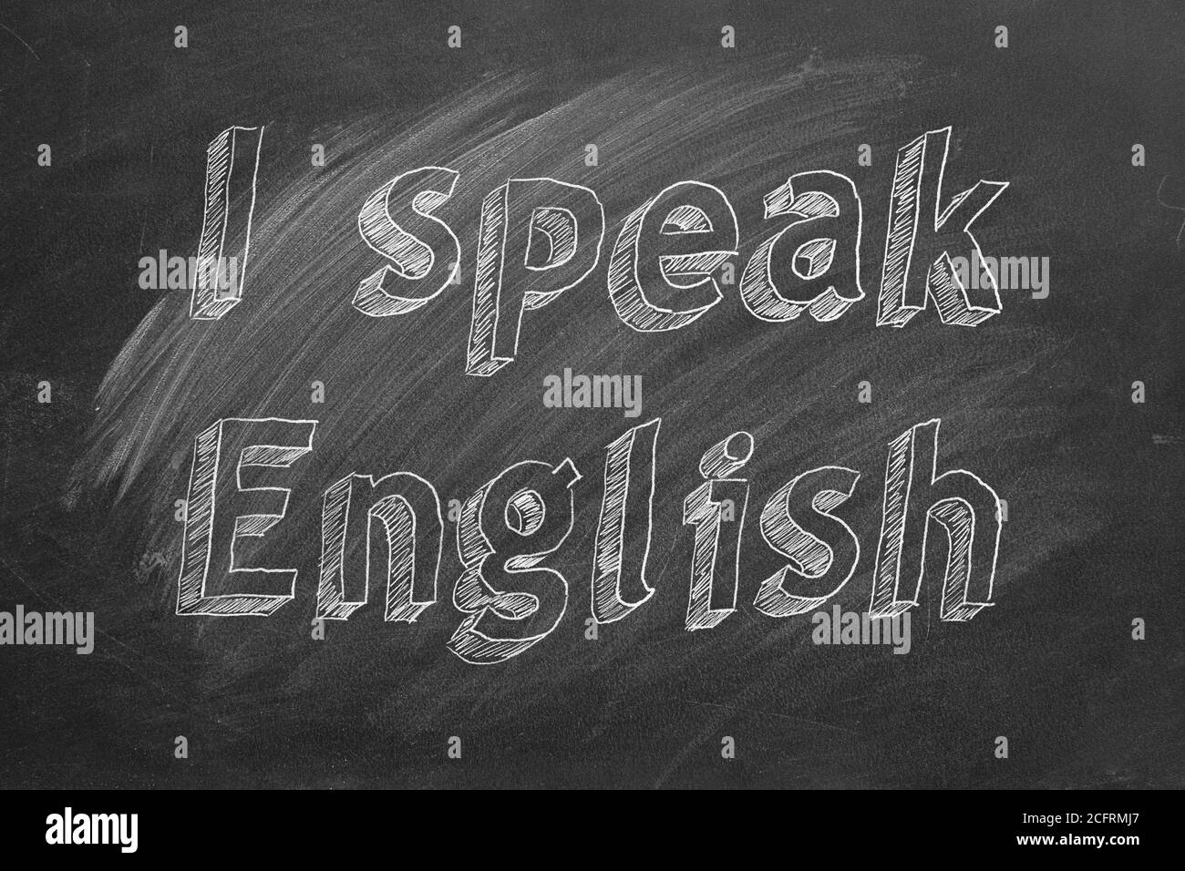 Ich Spreche Englisch Groß Oder Klein Handzeichnung 'Ich spreche Englisch' auf schwarzer Tafel