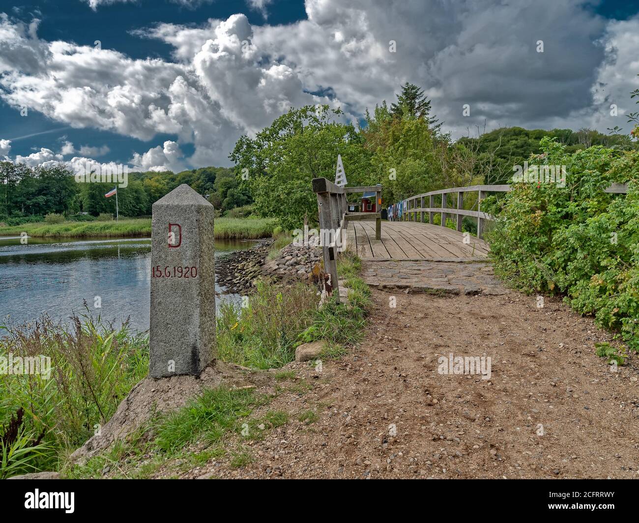 Grenze zwischen Deutschland und Dänemark bei Skomagerhuset Stockfoto