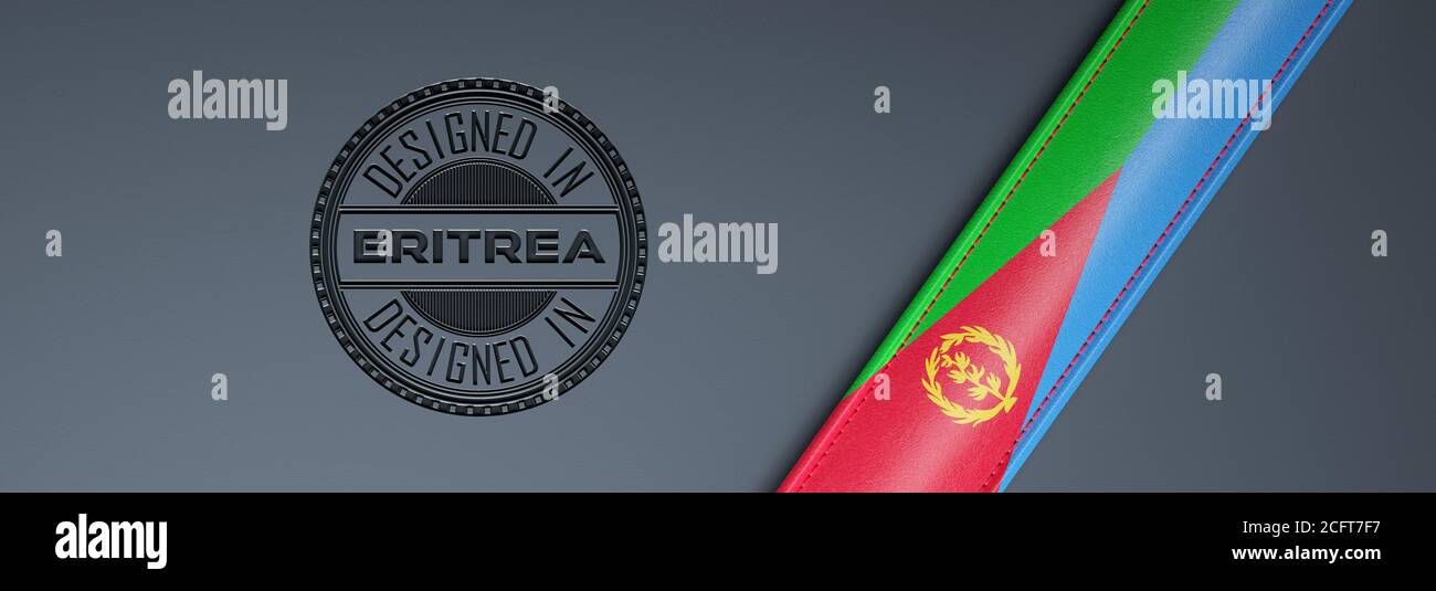 Designed in Eritrea Stempel & eritreische Flagge. Stockfoto