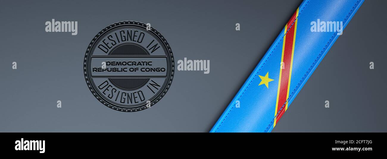 Designed in Demokratische Republik Kongo Stempel & kongolesische Flagge. Stockfoto