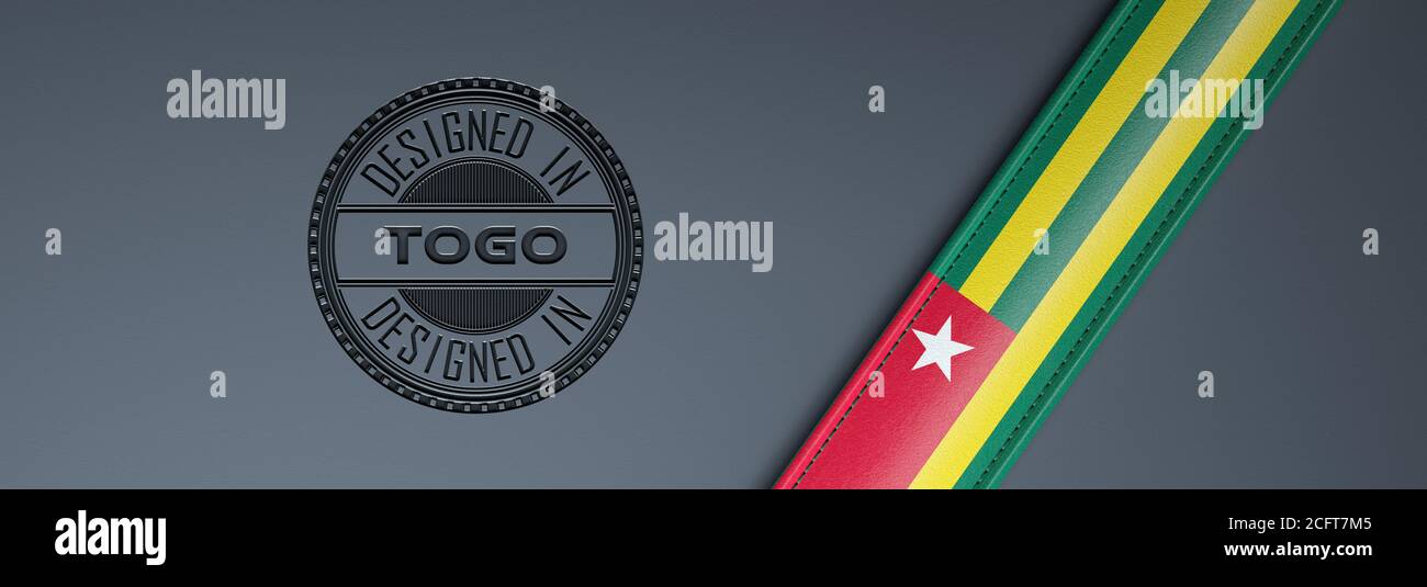 Designed in Togo Stempel & Togolese Flagge. Stockfoto