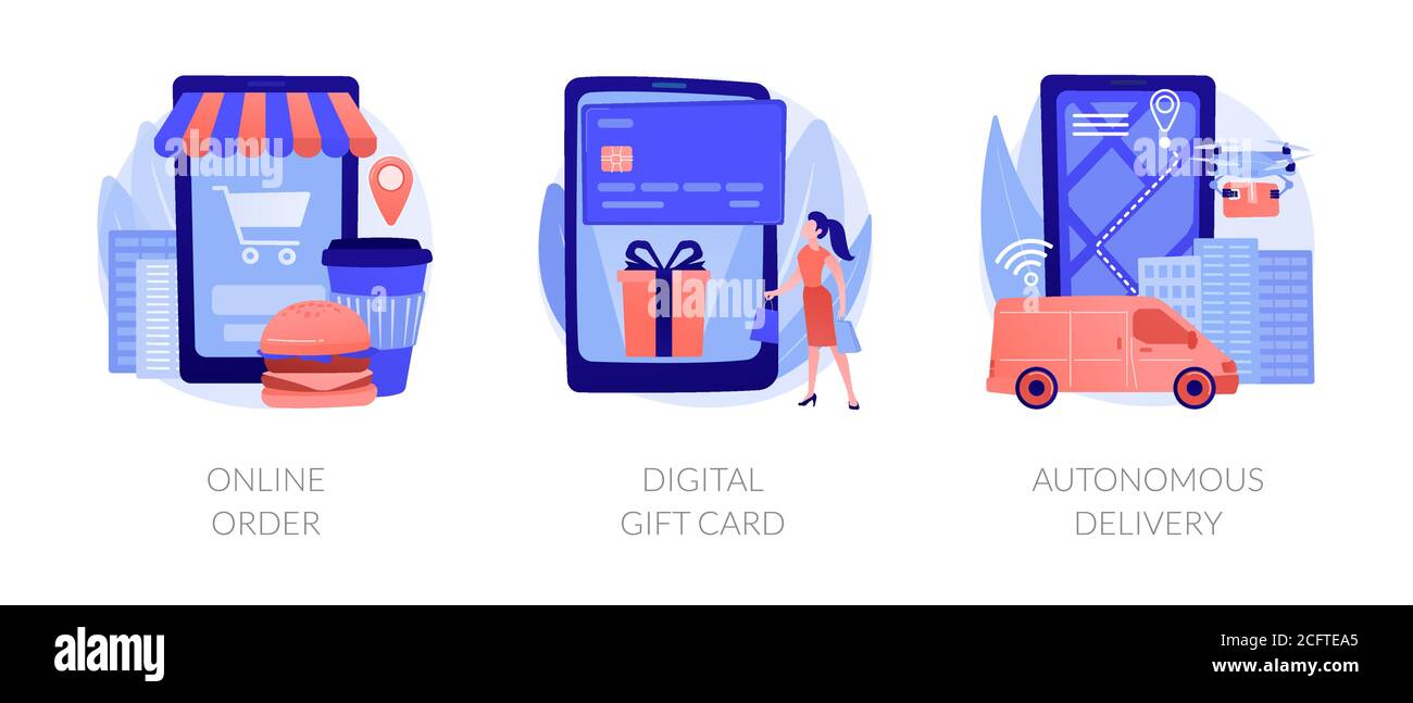 Berührungslose Bestell- und Lieferbedingungen abstrakte Konzept-Vektor-Illustrationen. Stock Vektor