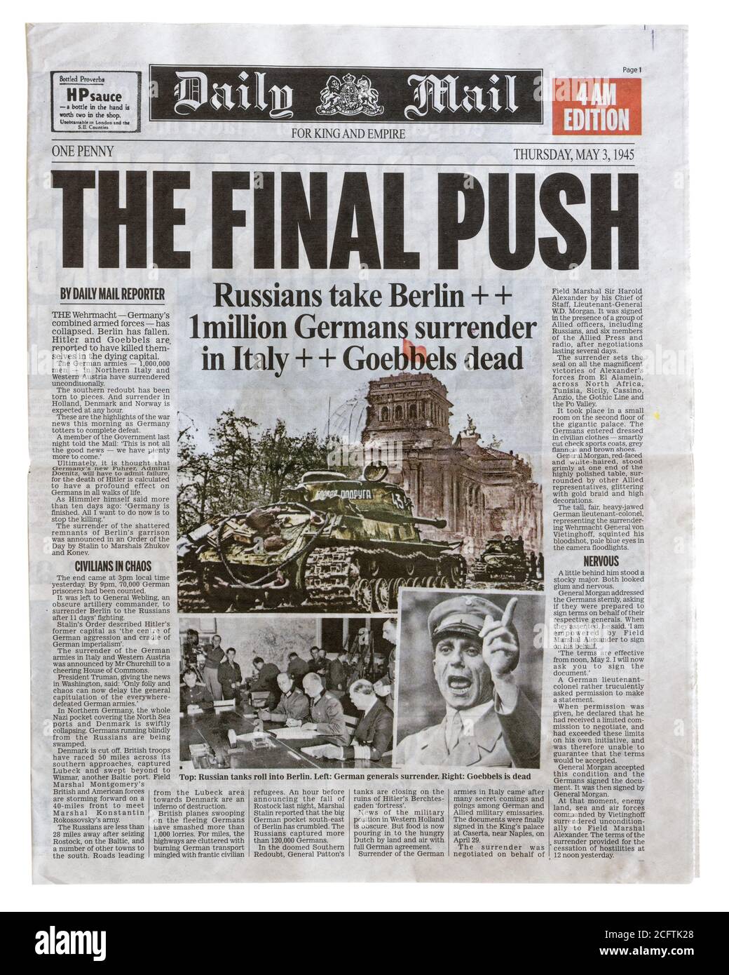 Die Titelseite der Daily Mail vom 3. Mai 1945 Mit der Überschrift The Final Push Stockfoto