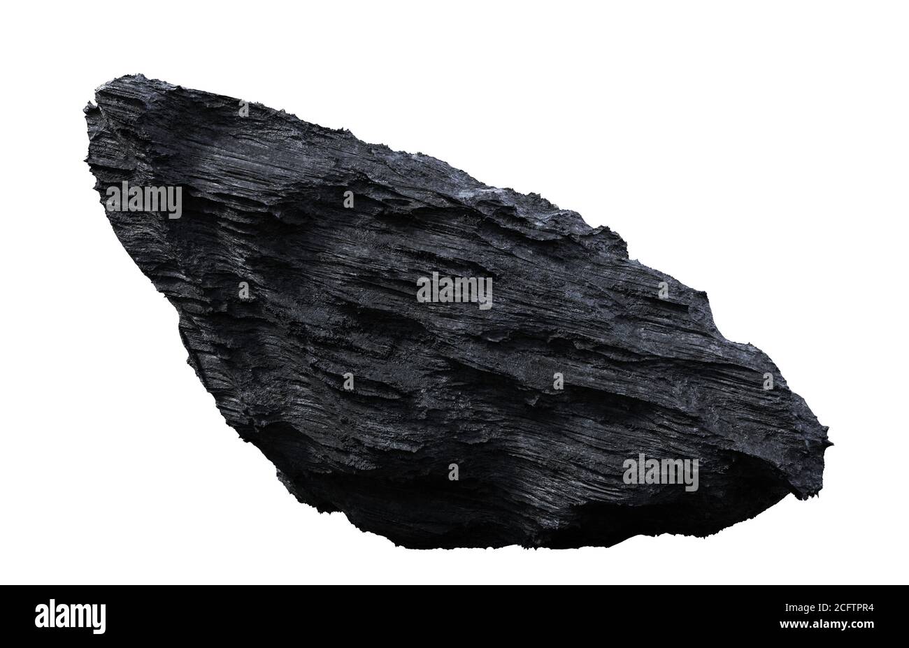 Großer dunkler Felsen isoliert auf weißem Hintergrund Stockfoto