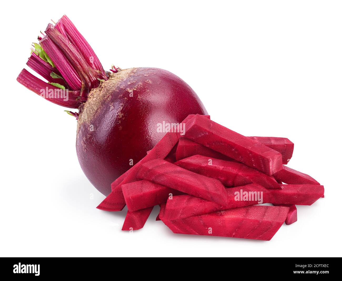 Rote Bete Scheiben isoliert auf weißem Hintergrund mit Beschneidungspfad und voller Schärfentiefe Stockfoto