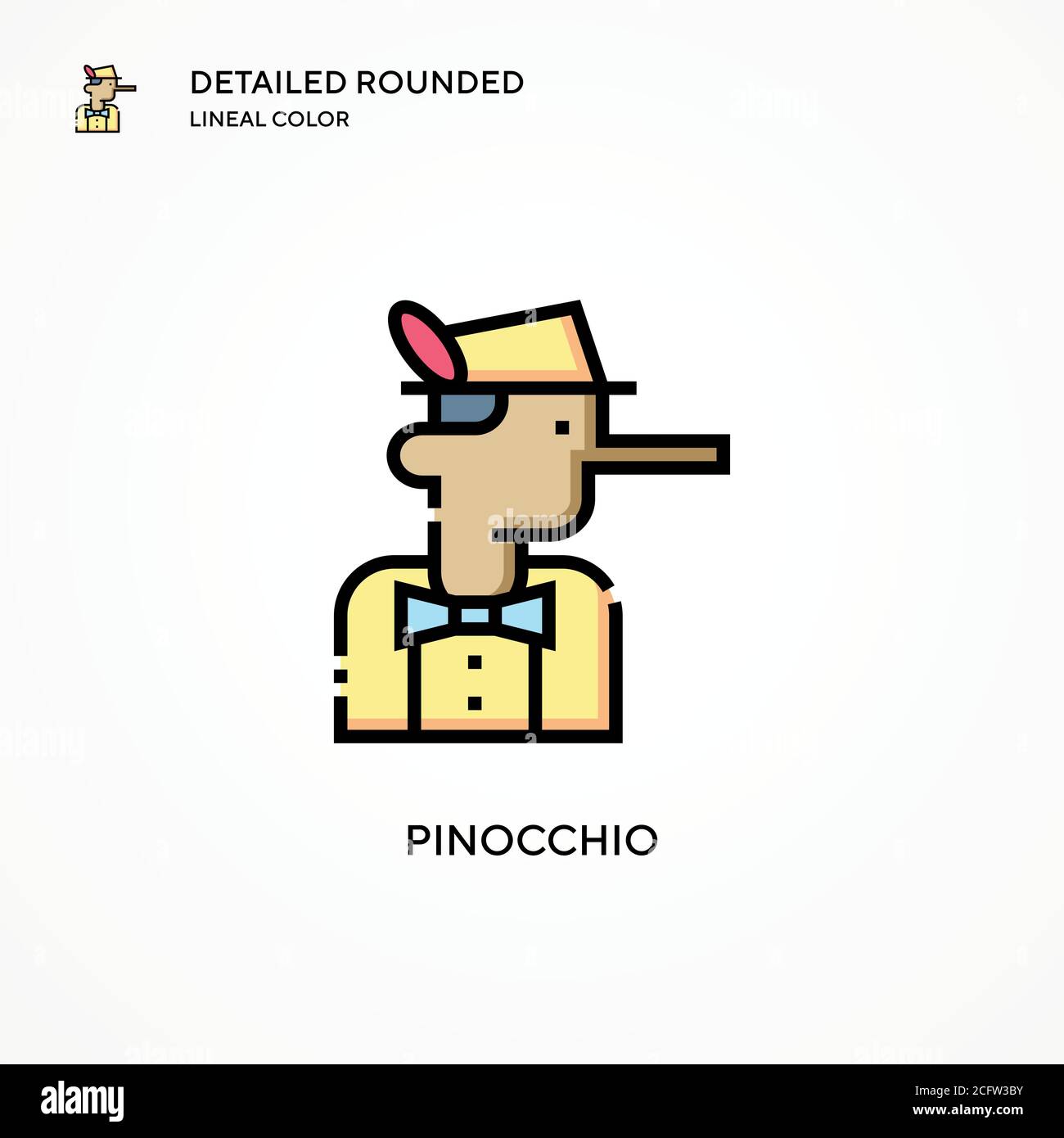 Pinocchio Vektor-Symbol. Moderne Vektorgrafik Konzepte. Einfach zu bearbeiten und anzupassen. Stock Vektor