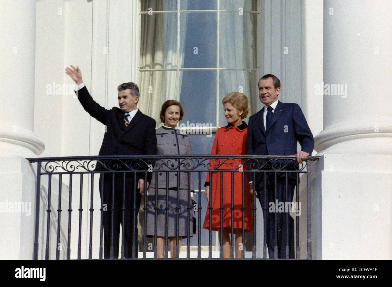 Begrüßungszeremonie für Präsident Ceausescu in Rumänien, Südbalkon des Weißen Hauses Stockfoto