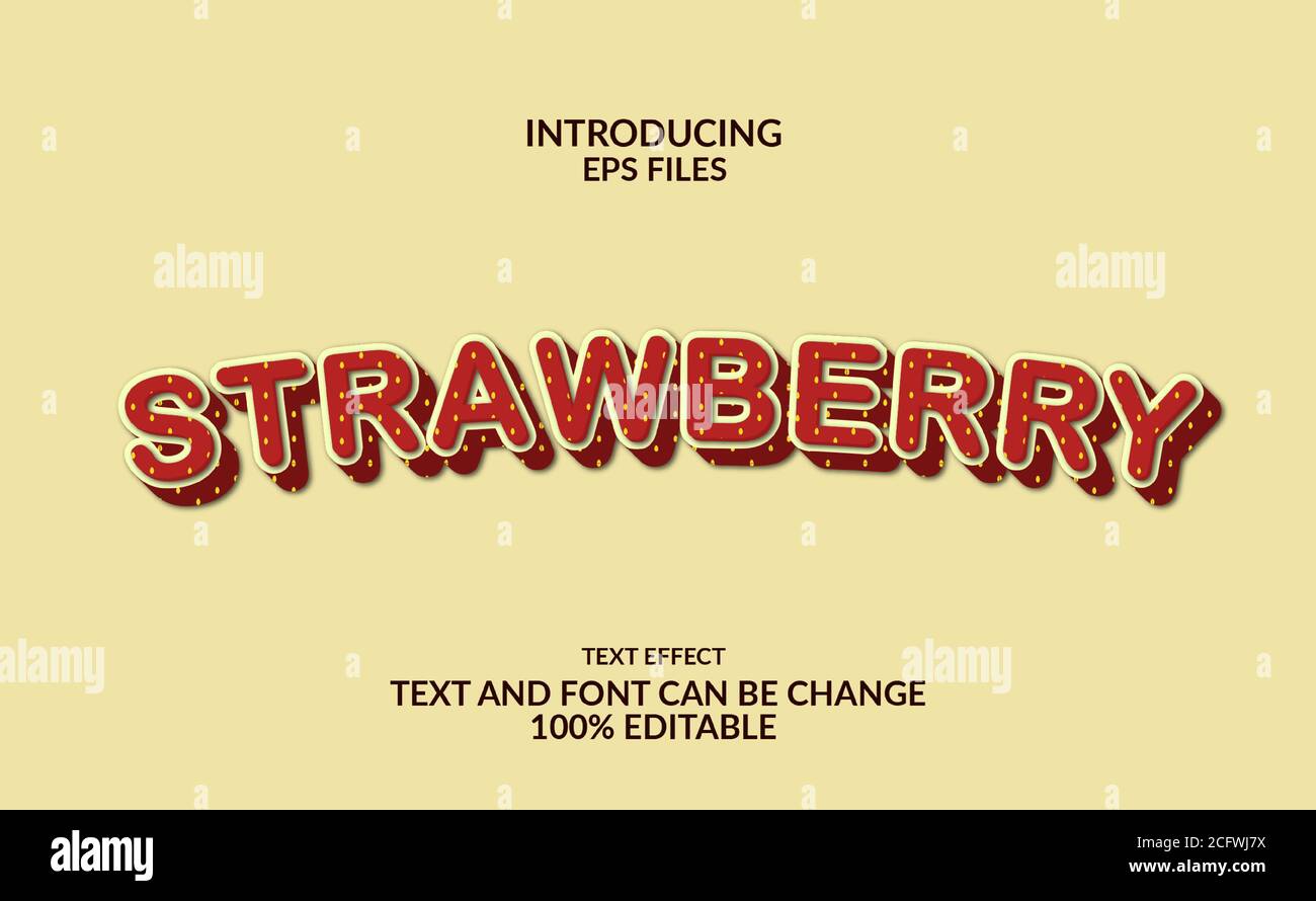 3d Bold Strong Strawberry Text Effekt. Editierbare Schriftart. Rote Fruchtfarbe Stock Vektor
