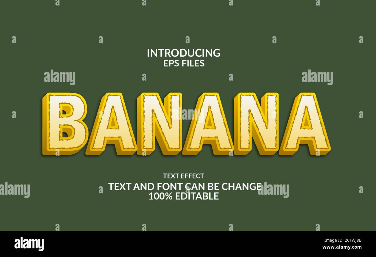 3d gelb Banana Frucht editierbarer Text und Schrift-Effekt. illustrator-Datei. Stock Vektor