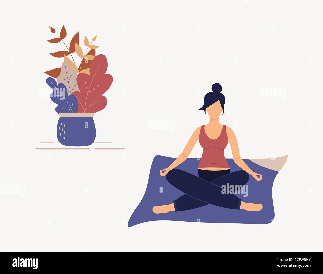 Schwangere Frau sitzt mit gekreuzten Beinen auf dem Boden und meditiert. Junge Dame in Yoga-Haltung, Meditation, Achtsamkeit üben Stockfoto