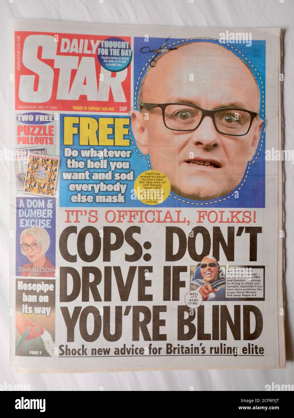 Daily Star Frontcover 27. Mai 2020 dominic cummings Maske Ausschnitt aus Großbritannien Stockfoto