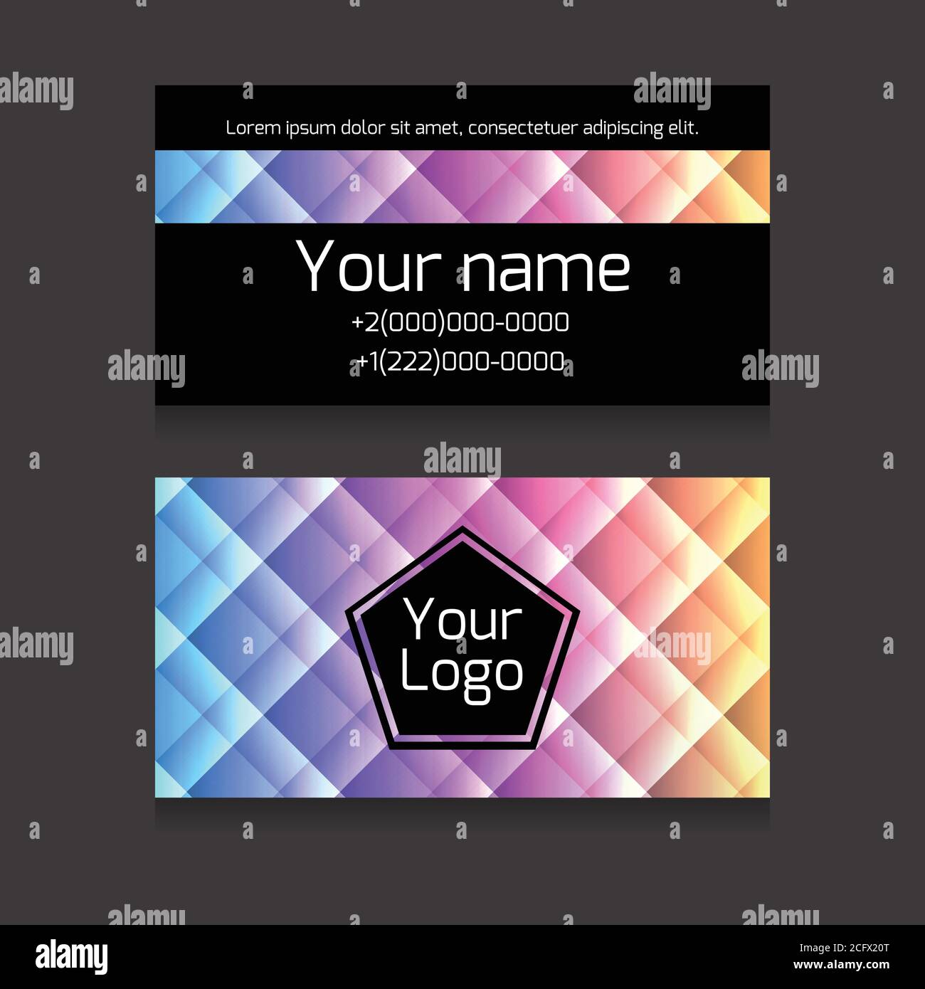 Polygonale, farbenfrohe, doppelseitige Visitenkarten-Vektorvorlage. Vektormockup. Element für Ihr Design Stock Vektor