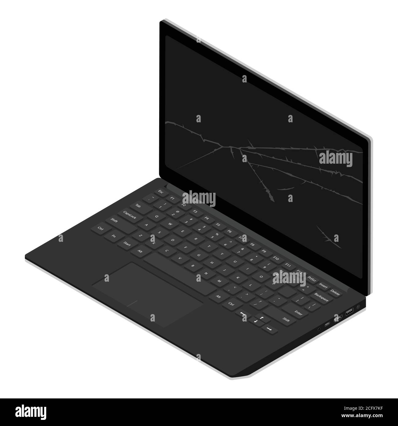 Symbol für defekten Laptop-Bildschirm. Vektor-Illustration Laptop-Computer mit geknackter Bildschirm. Stock Vektor