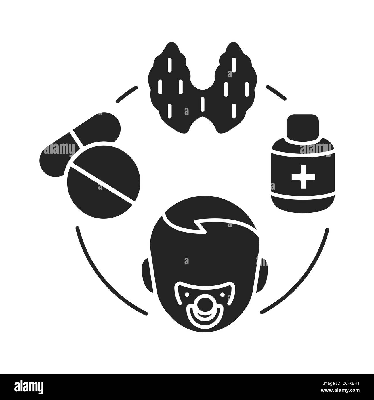Schwarzes Glyphensymbol für die pädiatrische Endokrinologie. Überprüfung der Kinder auf die Normalisierung von Hormonen und Schilddrüsen. Piktogramm für Webseite, mobile App. Stock Vektor